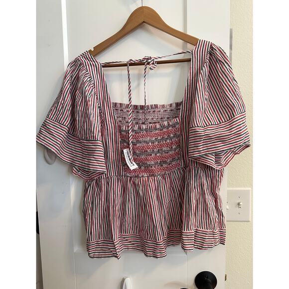 Old Navy XL Striped Smocked Cotton Blouse – Flutter Sleeve Peasant Top NWT - Picture 2 of 6